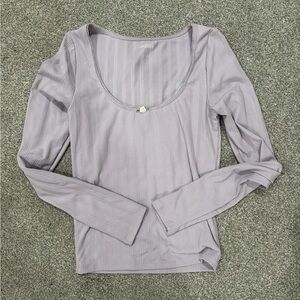 Hollister Light Lavender Scoop Neck Ribbed Long Sleeve Top